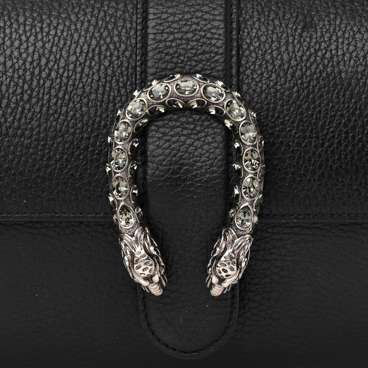 Dollar Calfskin Crystal Web Medium Dionysus Bamboo Top Handle Bag Black Black Diamond