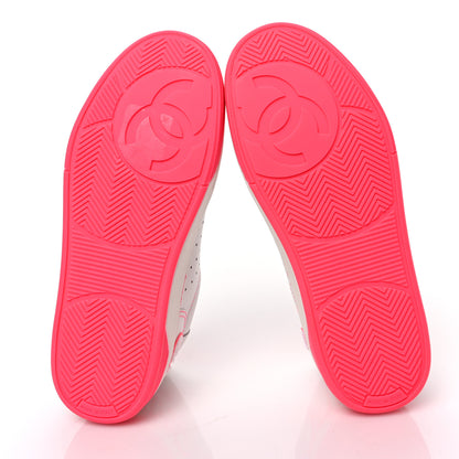 Chanel Calfskin Womens Logo Sneakers 37 Fuchsia White 5 of 6