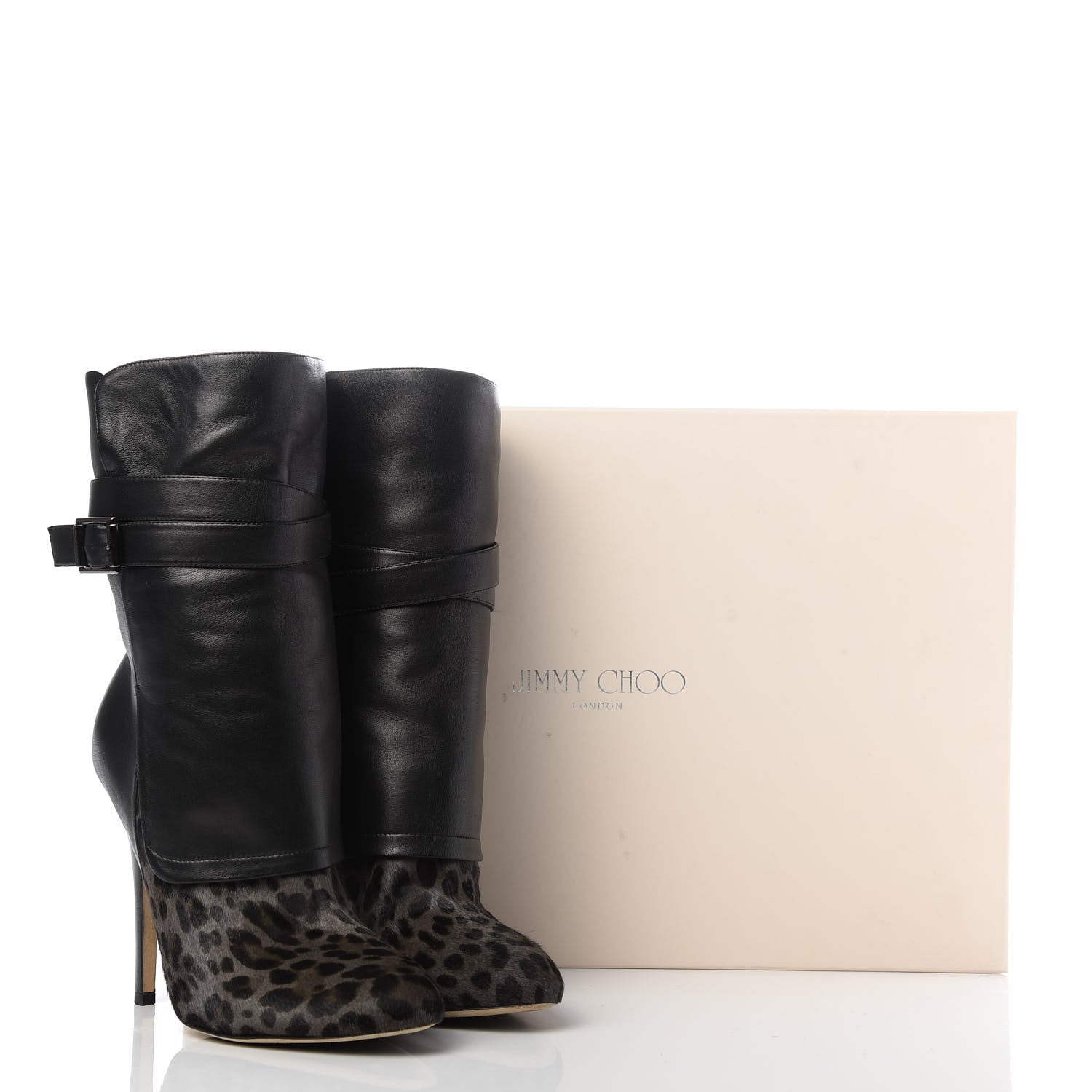 Jimmy Choo Pony Hair Leopard Nappa Blaine Boot 39.5 Smoke Black 9 of 9
