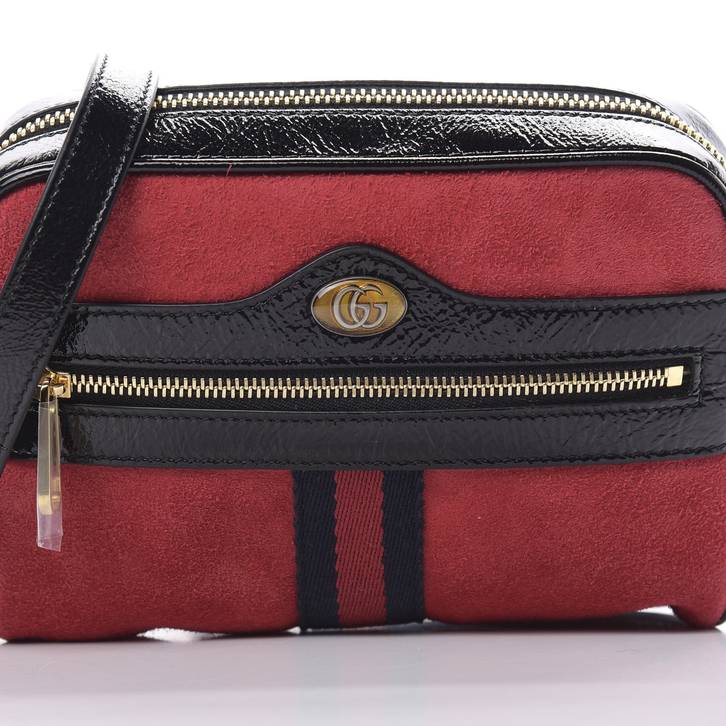Suede Patent Web Mini Ophidia Shoulder Bag Red