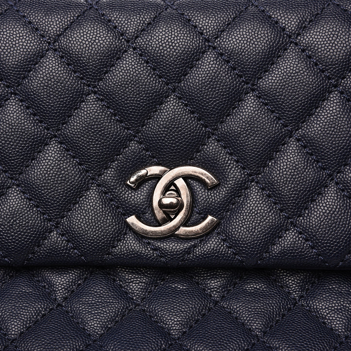 Caviar Quilted Medium Coco Handle Flap Navy Blue