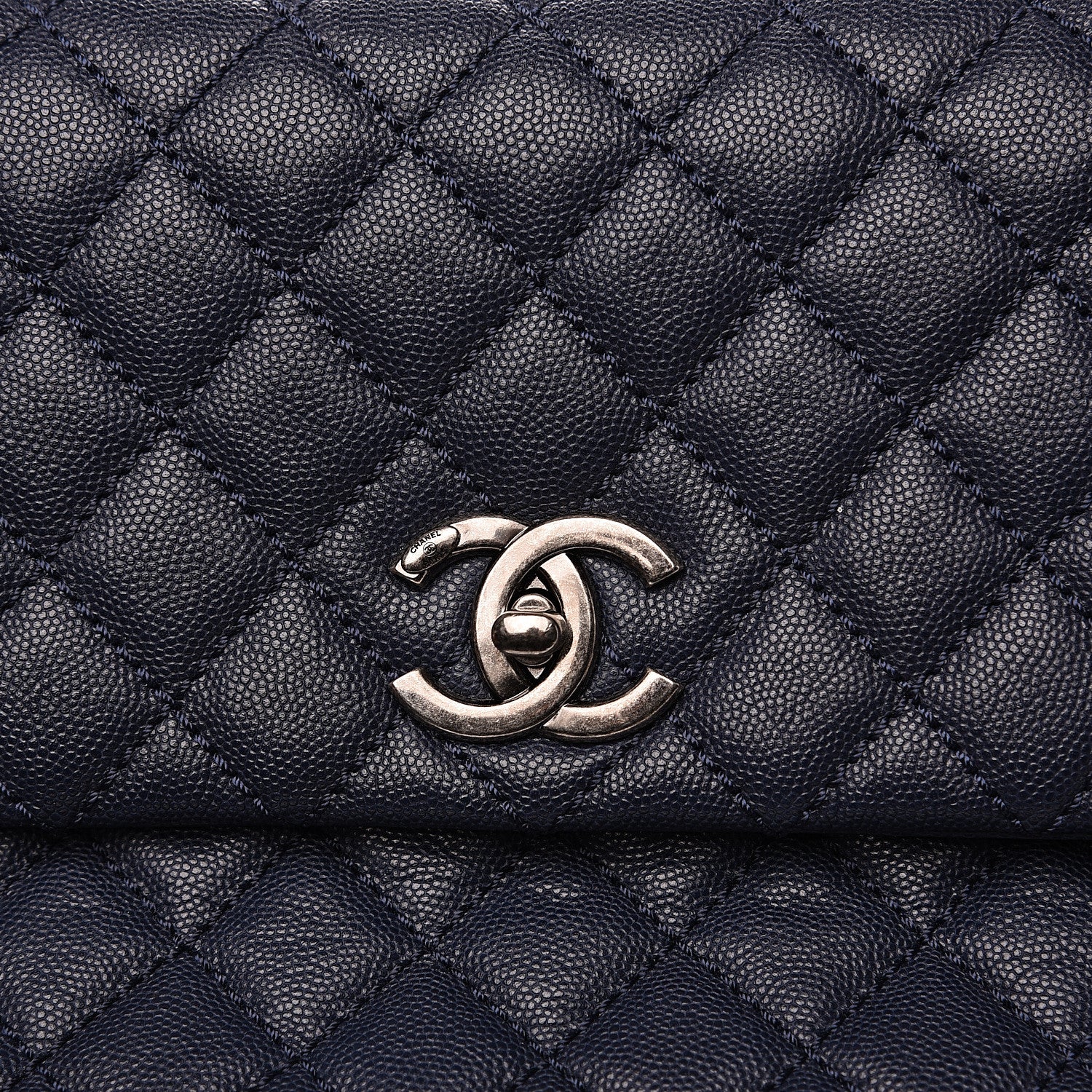 Chanel Caviar Quilted Medium Coco Handle Flap Navy Blue 7 of 9