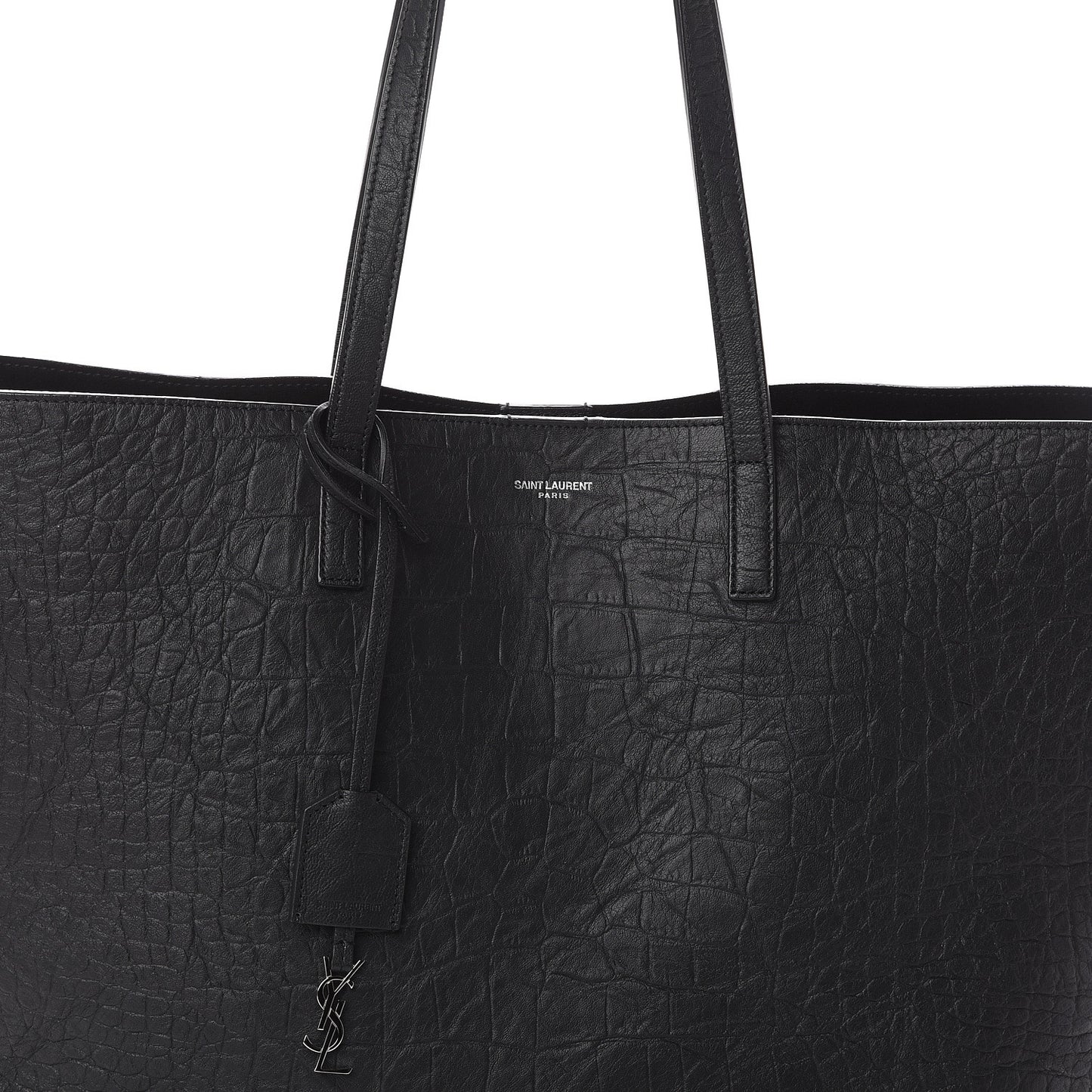 Calfskin Crocodile Embossed Large Shopper Tote Black