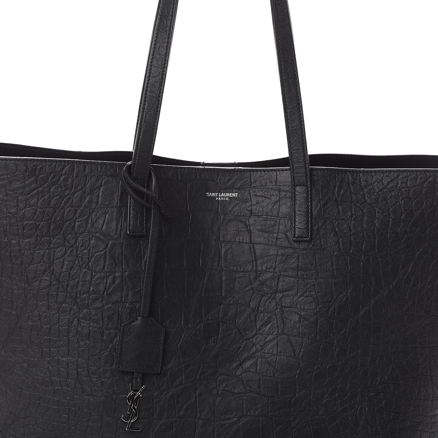 Saint Laurent Calfskin Crocodile Embossed Large Shopper Tote Black 6 of 8