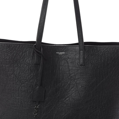 Saint Laurent Calfskin Crocodile Embossed Large Shopper Tote Black 6 of 8