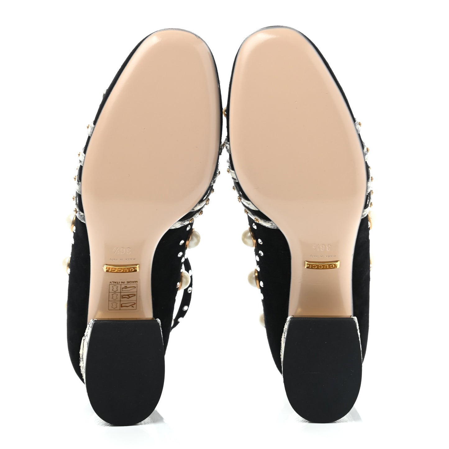 Suede Snakeskin Pearl Studded Ofelia Pumps 36.5 Black