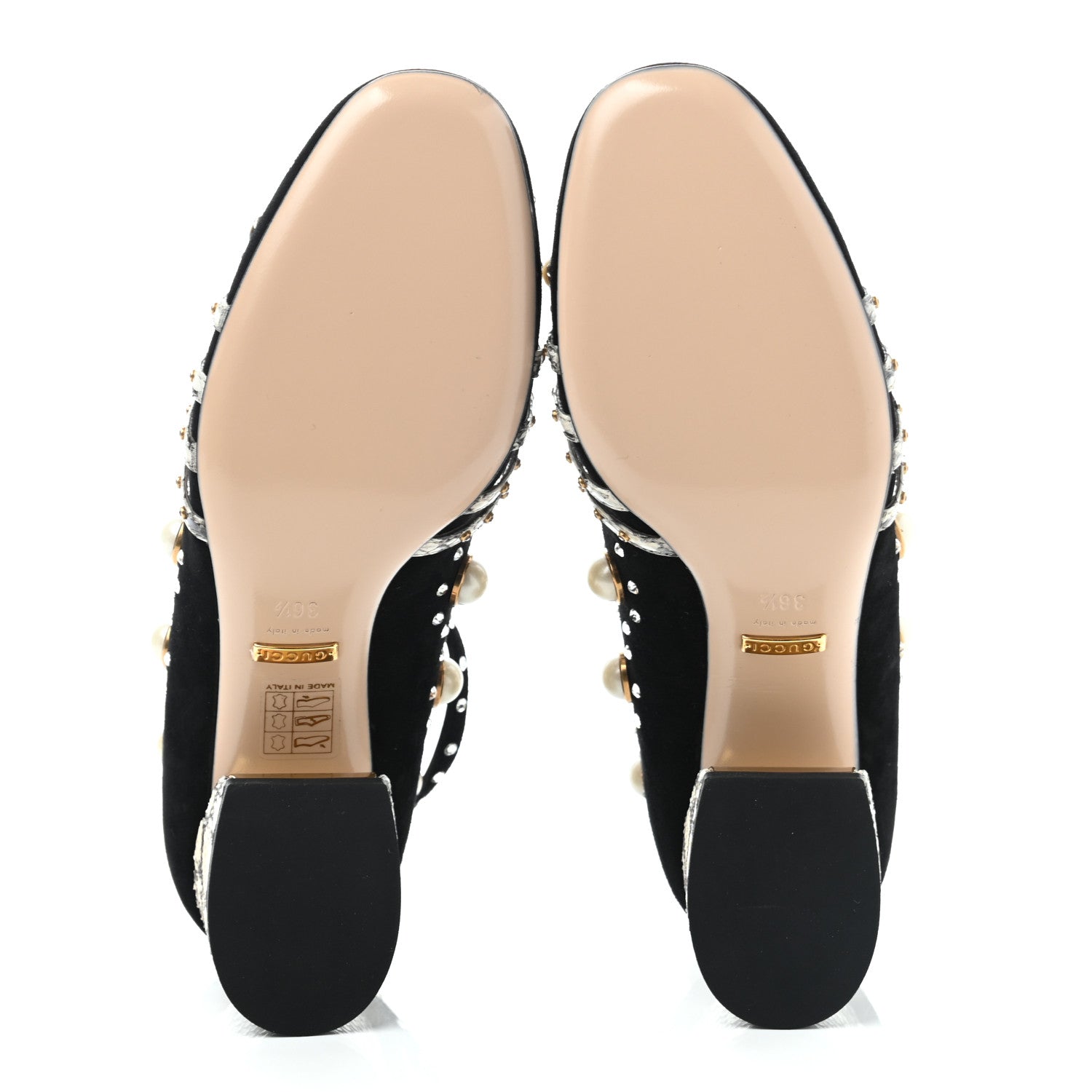 Gucci Suede Snakeskin Pearl Studded Ofelia Pumps 36.5 Black 5 of 8