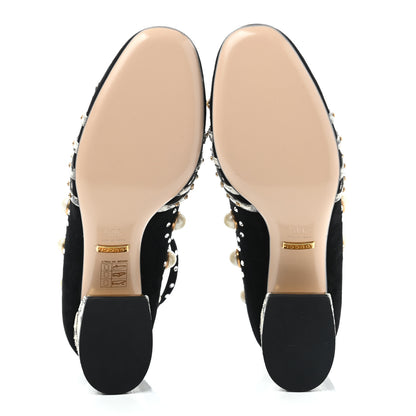 Gucci Suede Snakeskin Pearl Studded Ofelia Pumps 36.5 Black 5 of 8
