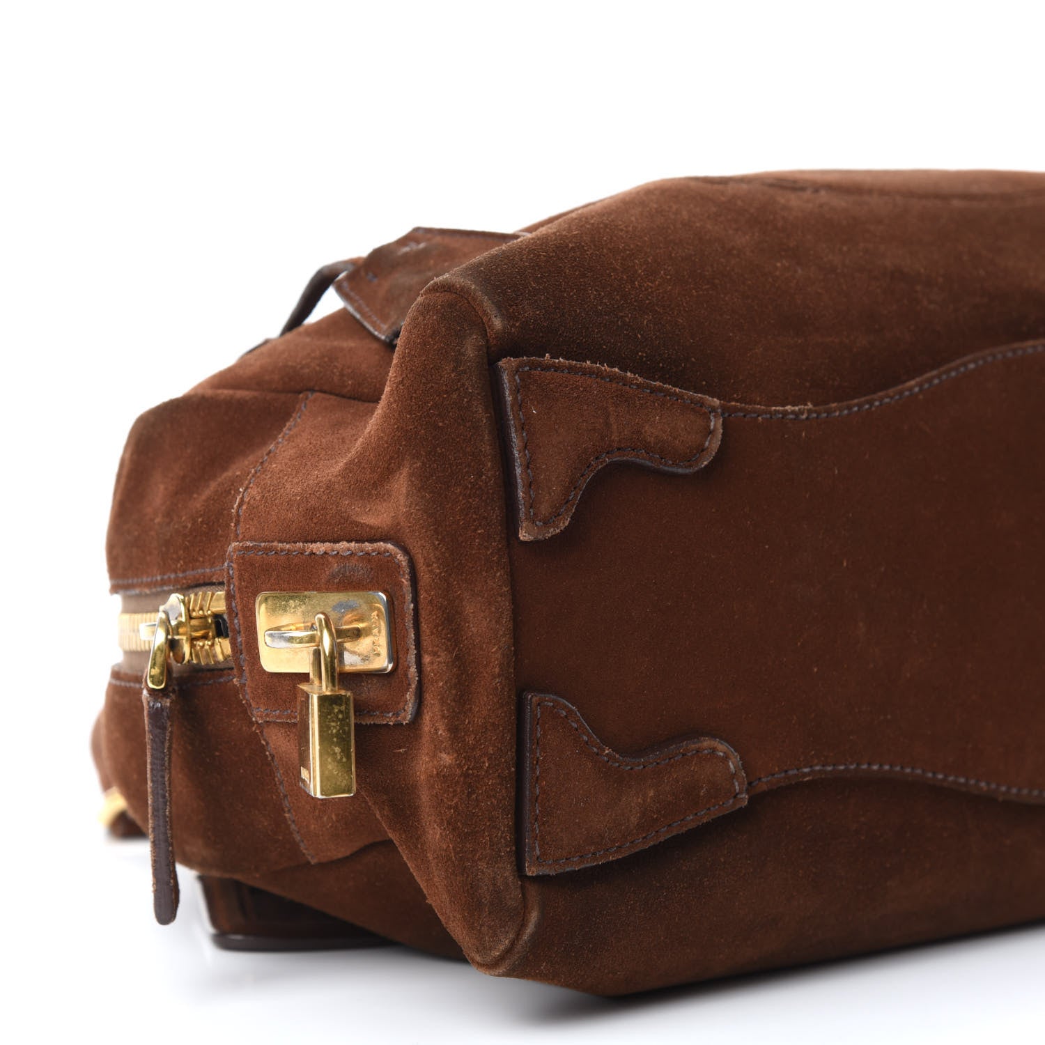 Prada Suede Scamosciato Logo Bowler Sigaro 8 of 10