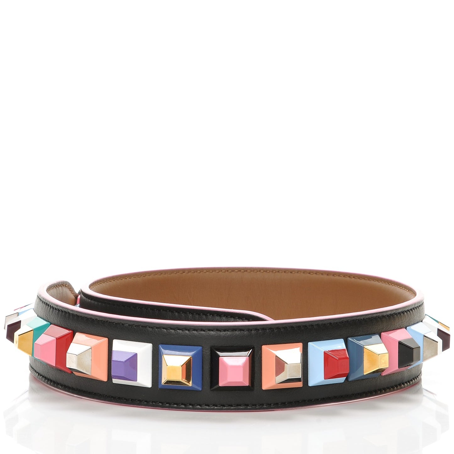 Vitello Dolce Plexiglass Bi-Color Studded Strap You Black Brownie Multicolor