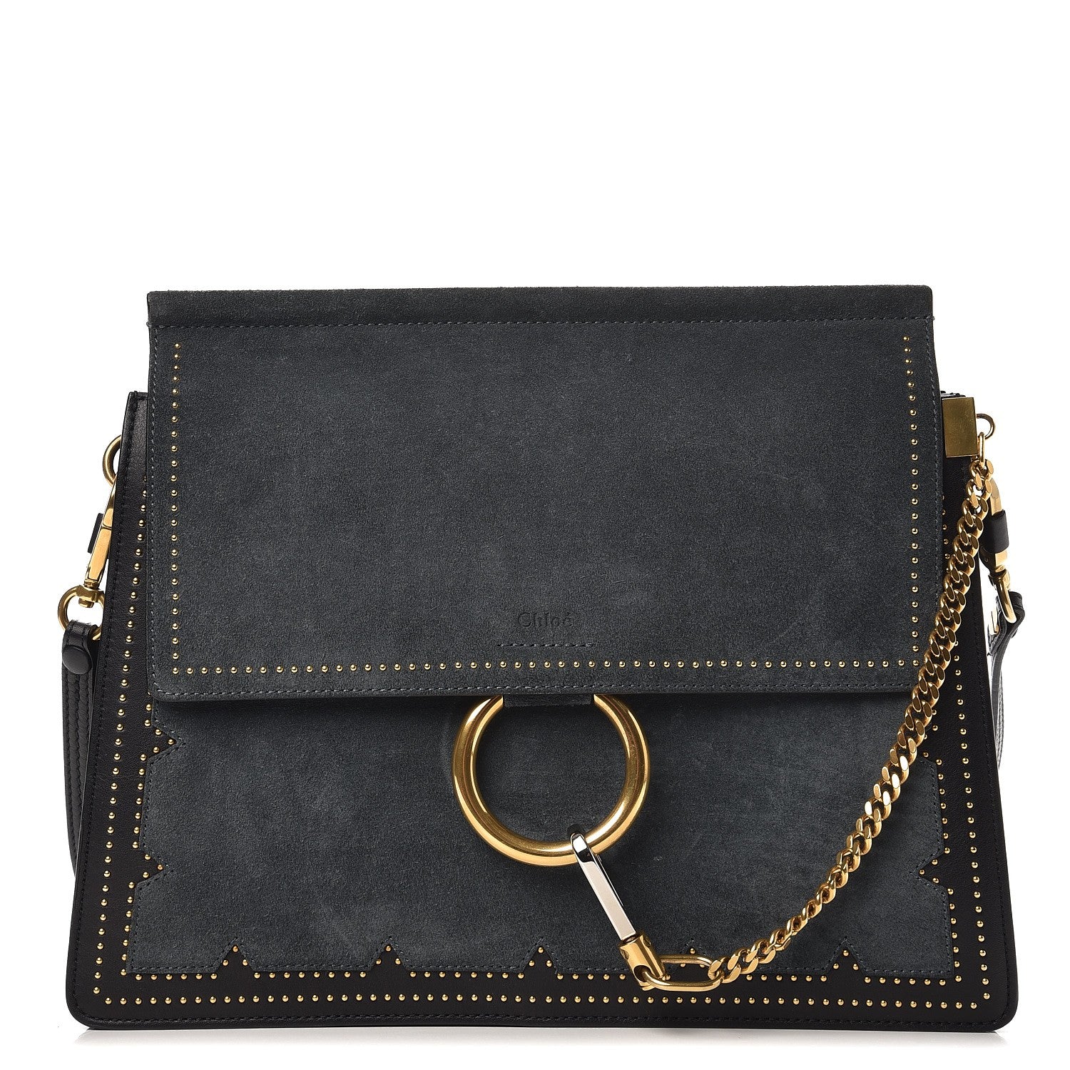 Chloe Calfskin Suede Studded Medium Faye Shoulder Bag Full Blue 1 of 8