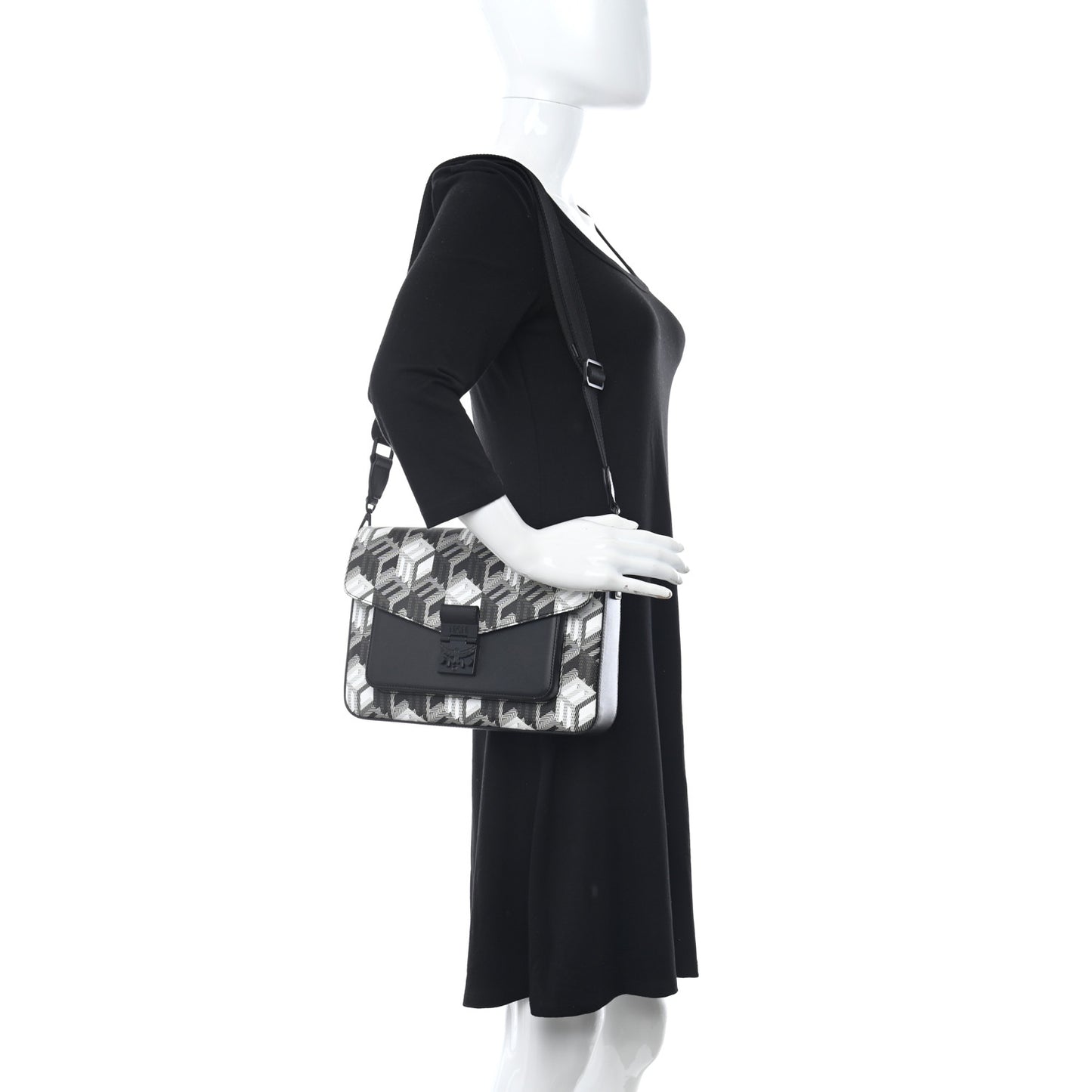 Canvas Nappa Cubic Monogram Millie Crossbody Black White