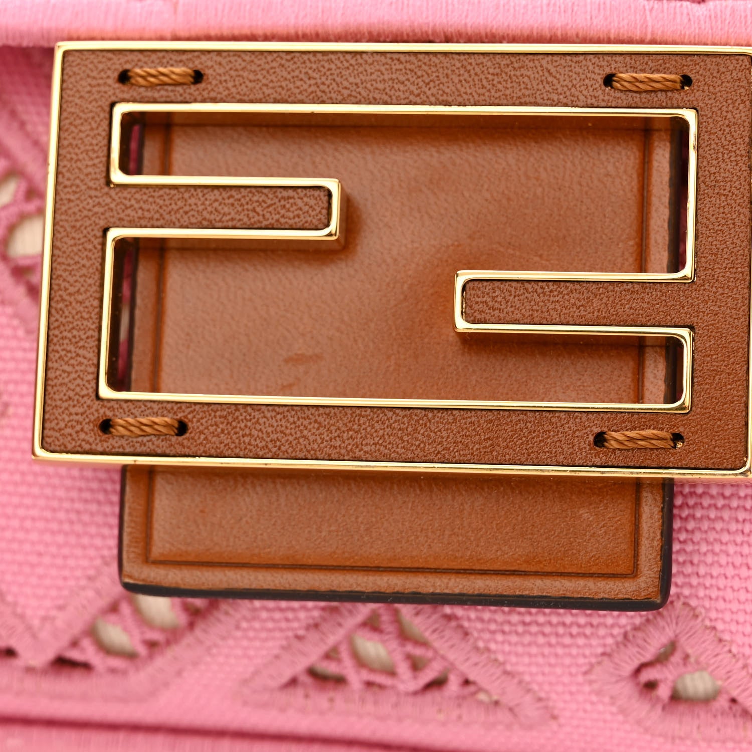 Fendi Canvas Cuoio Agata FF Ajour Embroidered Baguette Ciclamino Cuoio 11 of 13