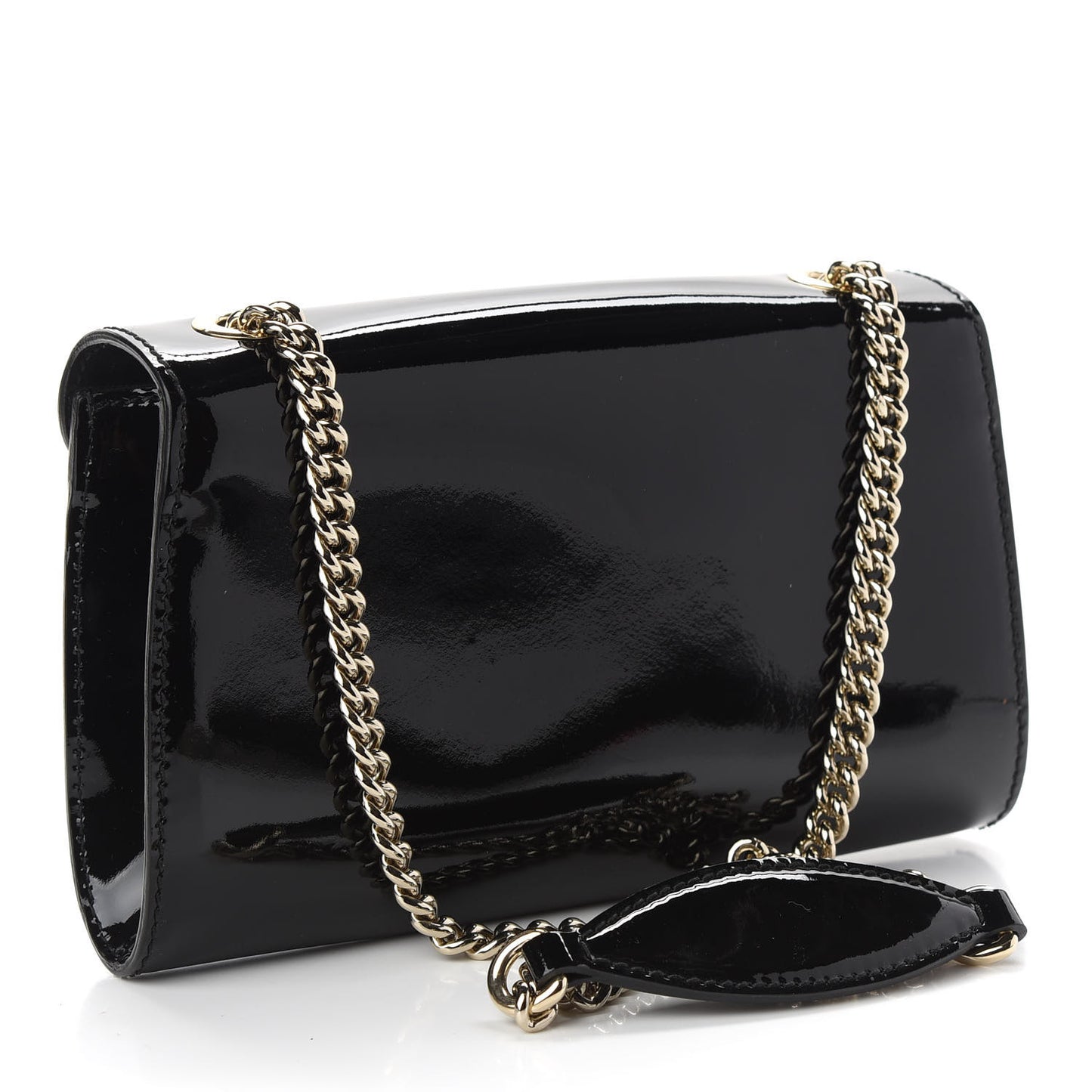 Patent Small Emily Chain Shoulder Bag Black