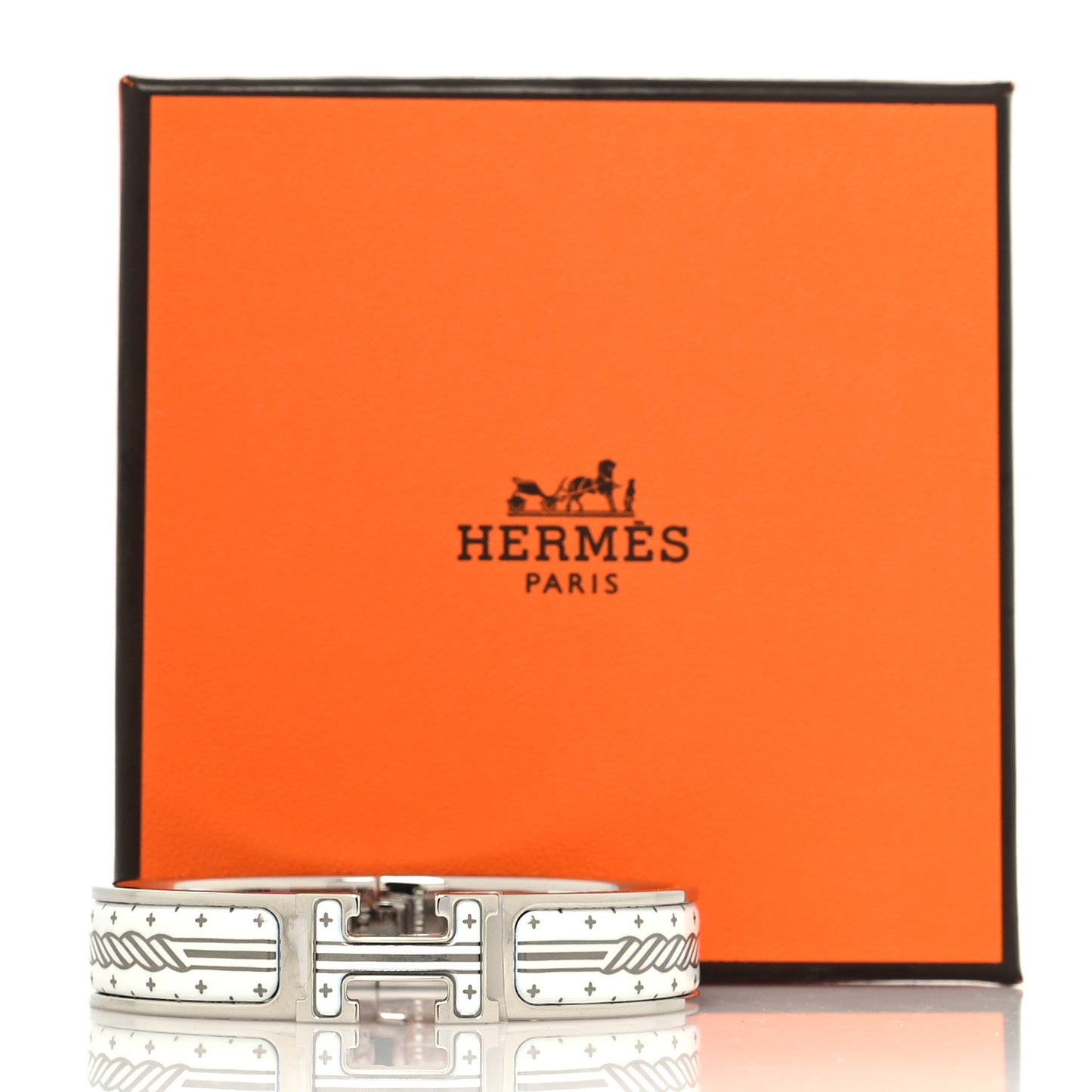 Enamel Printed Quadrige Au Fil Narrow Clic Clac H Bracelet PM White