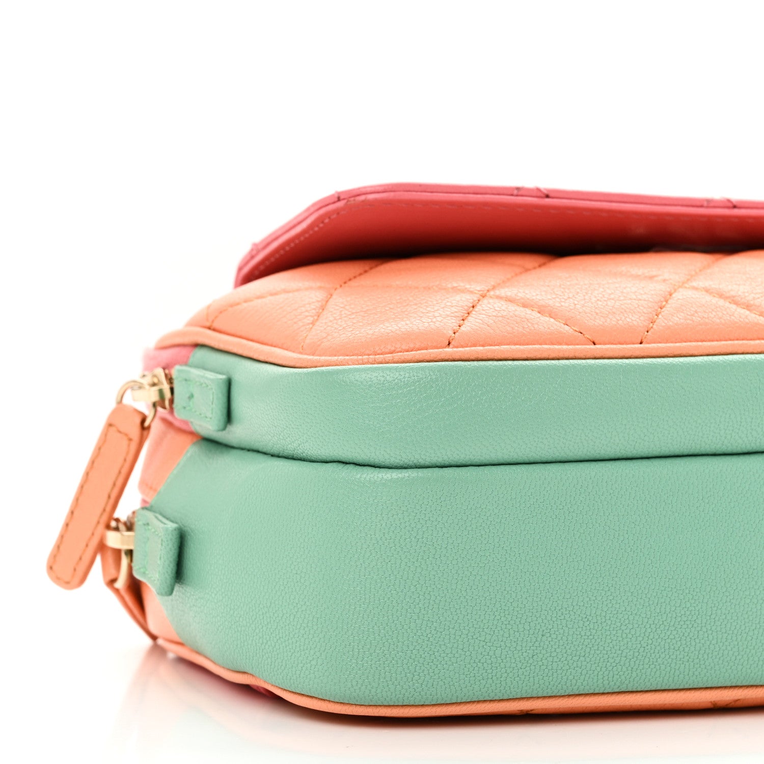 Chanel Goatskin Quilted Tri-Color In & Out Waist Bag Orange Green Pink 11 of 13