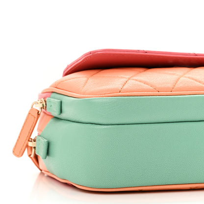 Chanel Goatskin Quilted Tri-Color In & Out Waist Bag Orange Green Pink 11 of 13