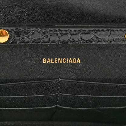 Balenciaga Shiny Calfskin Crocodile Embossed Hourglass Chain Bag Black 5 of 9
