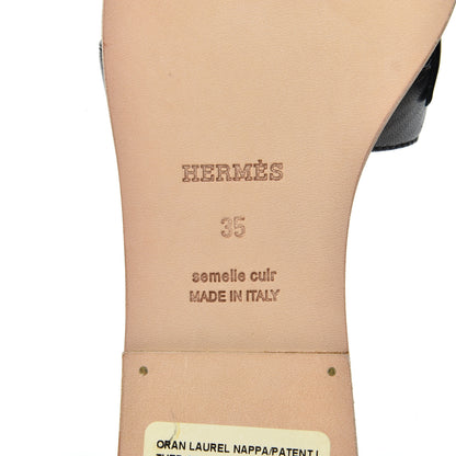 Hermes Nappa Patent Laurel Oran Sandals 35 Black 7 of 18