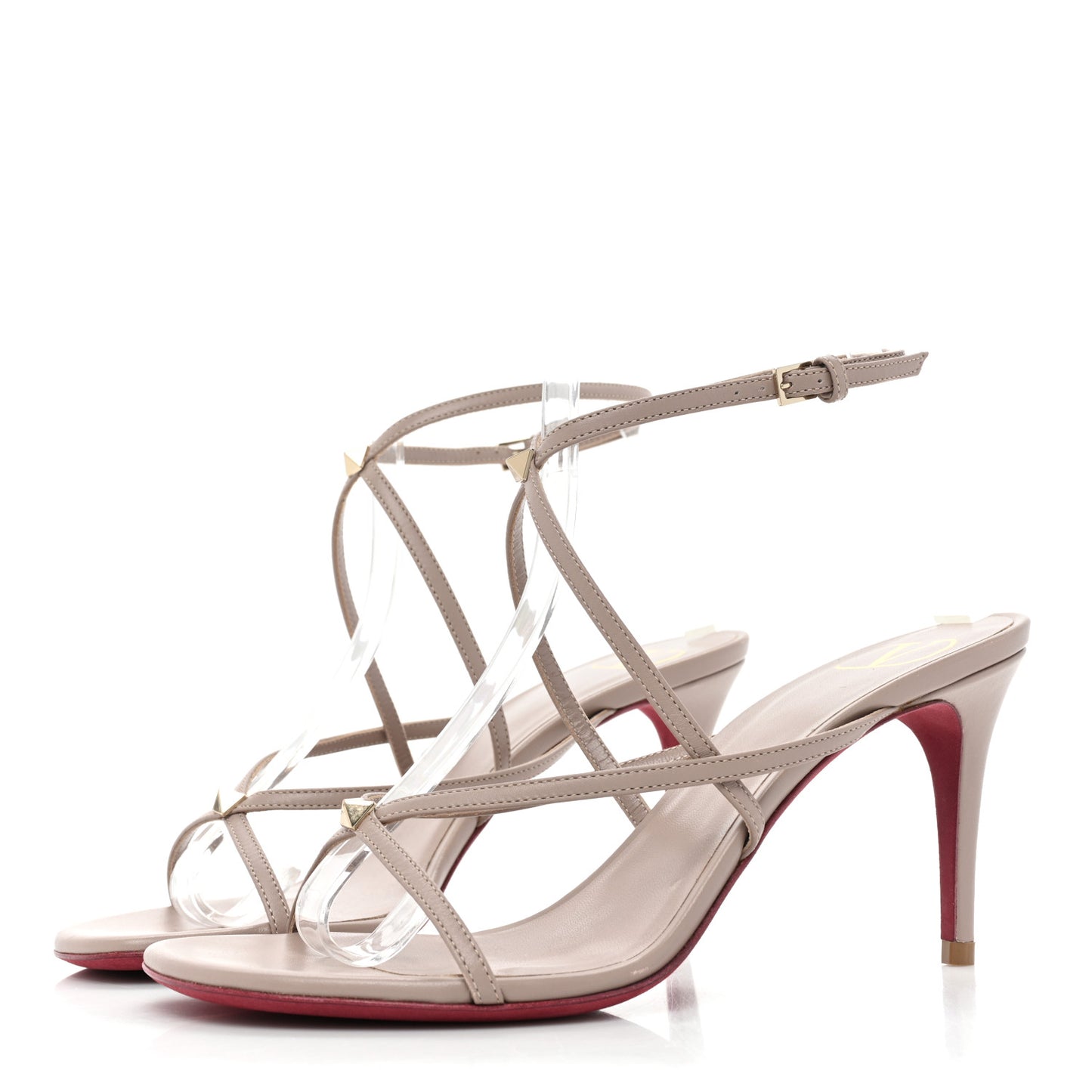 Calfskin Strappy Rockstud Ankle Strap Sandals 36 Rose Cannelle
