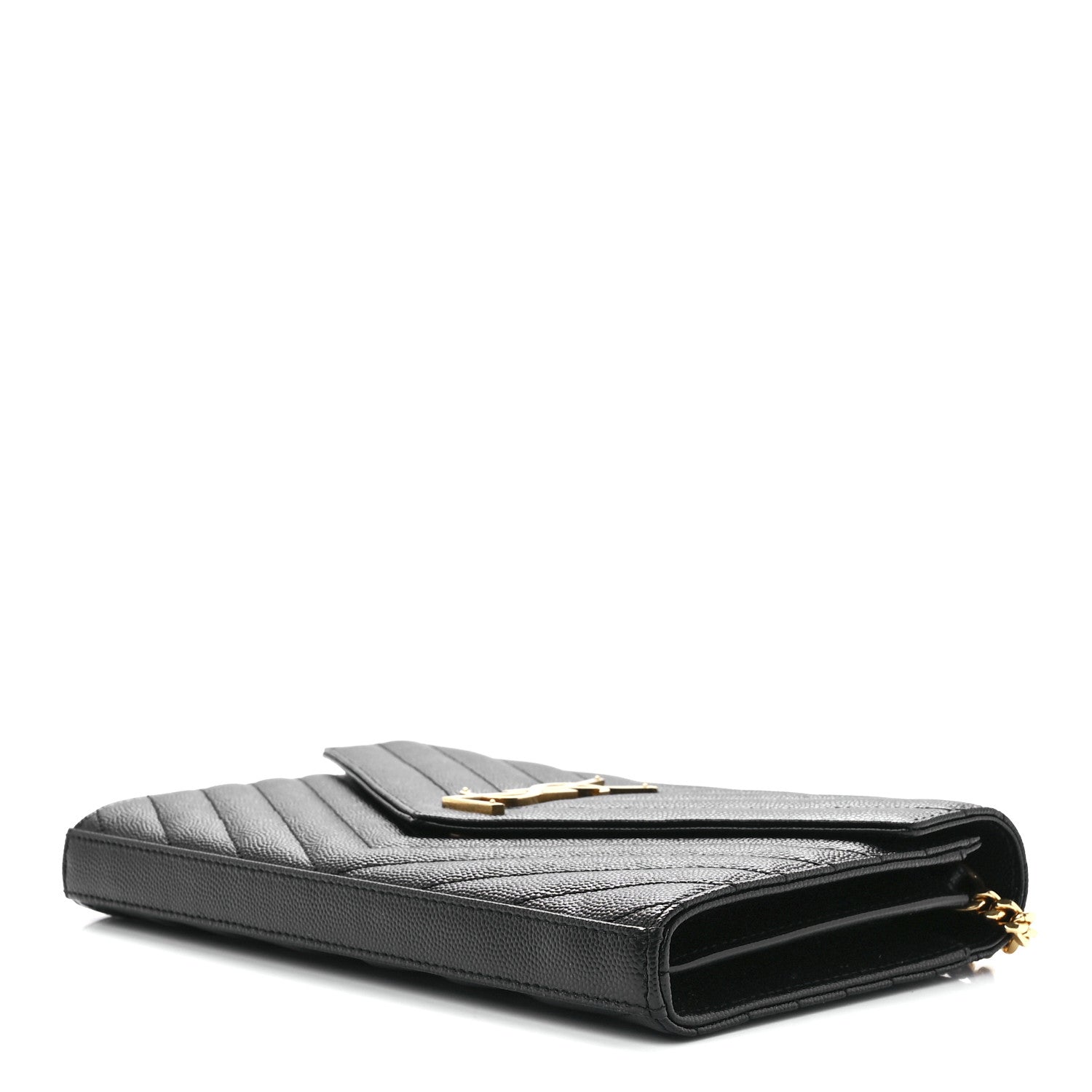 Saint Laurent Grain De Poudre Matelasse Chevron Monogram Chain Wallet Black 8 of 10
