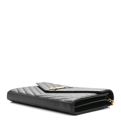Saint Laurent Grain De Poudre Matelasse Chevron Monogram Chain Wallet Black 8 of 10
