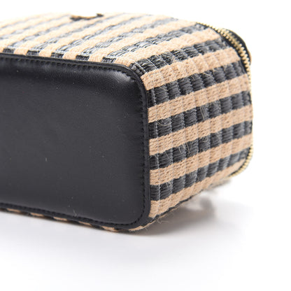 Chanel Raffia Jute Striped Small Vanity Case With Chain Black Beige 10 of 11