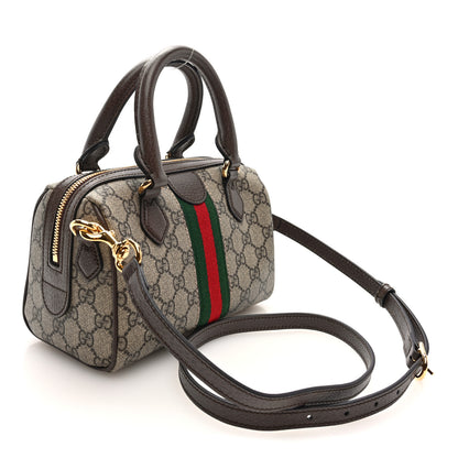 Gucci GG Supreme Monogram Textured Dollar Calfskin Web  Ophidia Top Handle Bag Beige Dark Brown 3 of 9