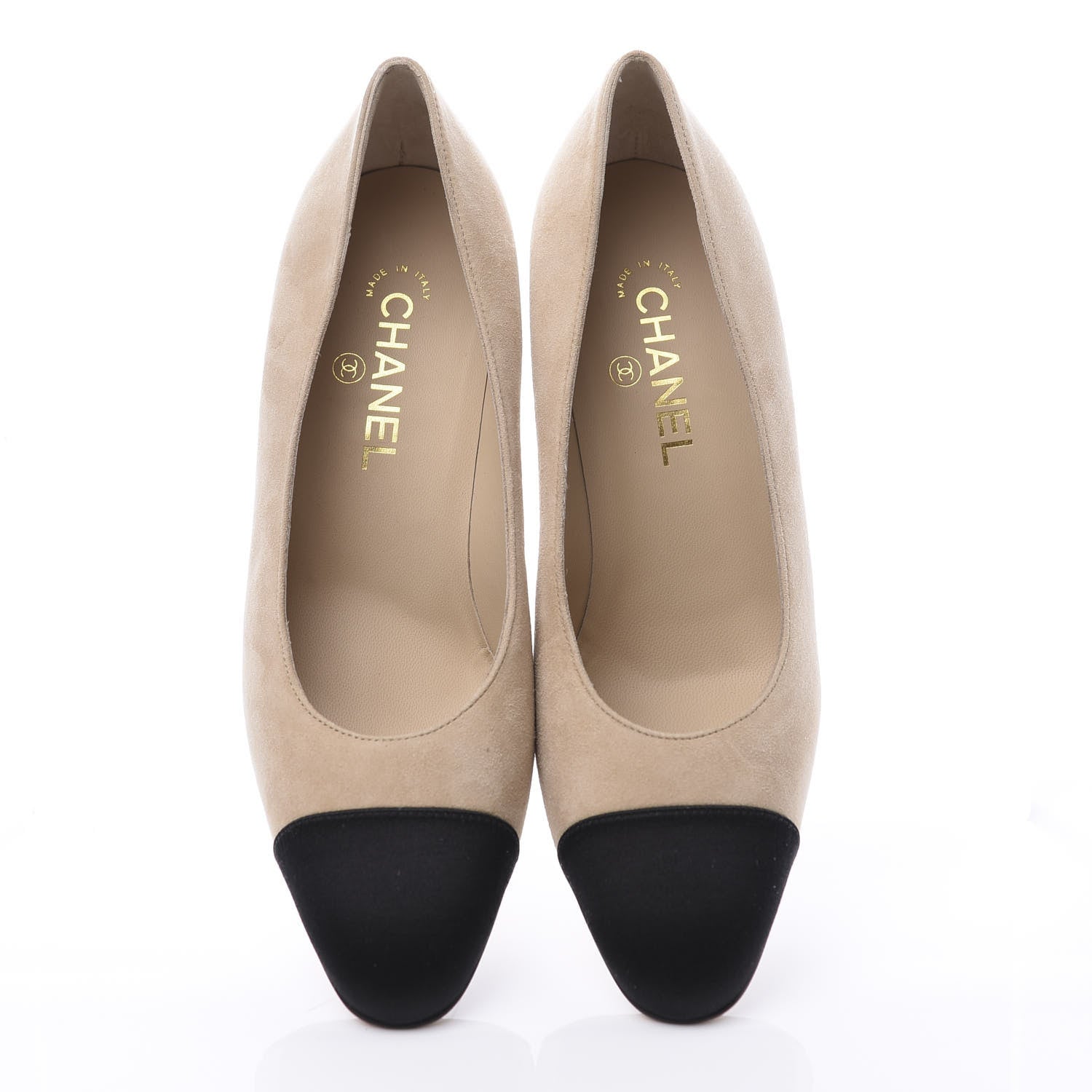 Chanel Suede Satin Cap Toe Low Heel Pumps 39.5 Beige Black 5 of 11