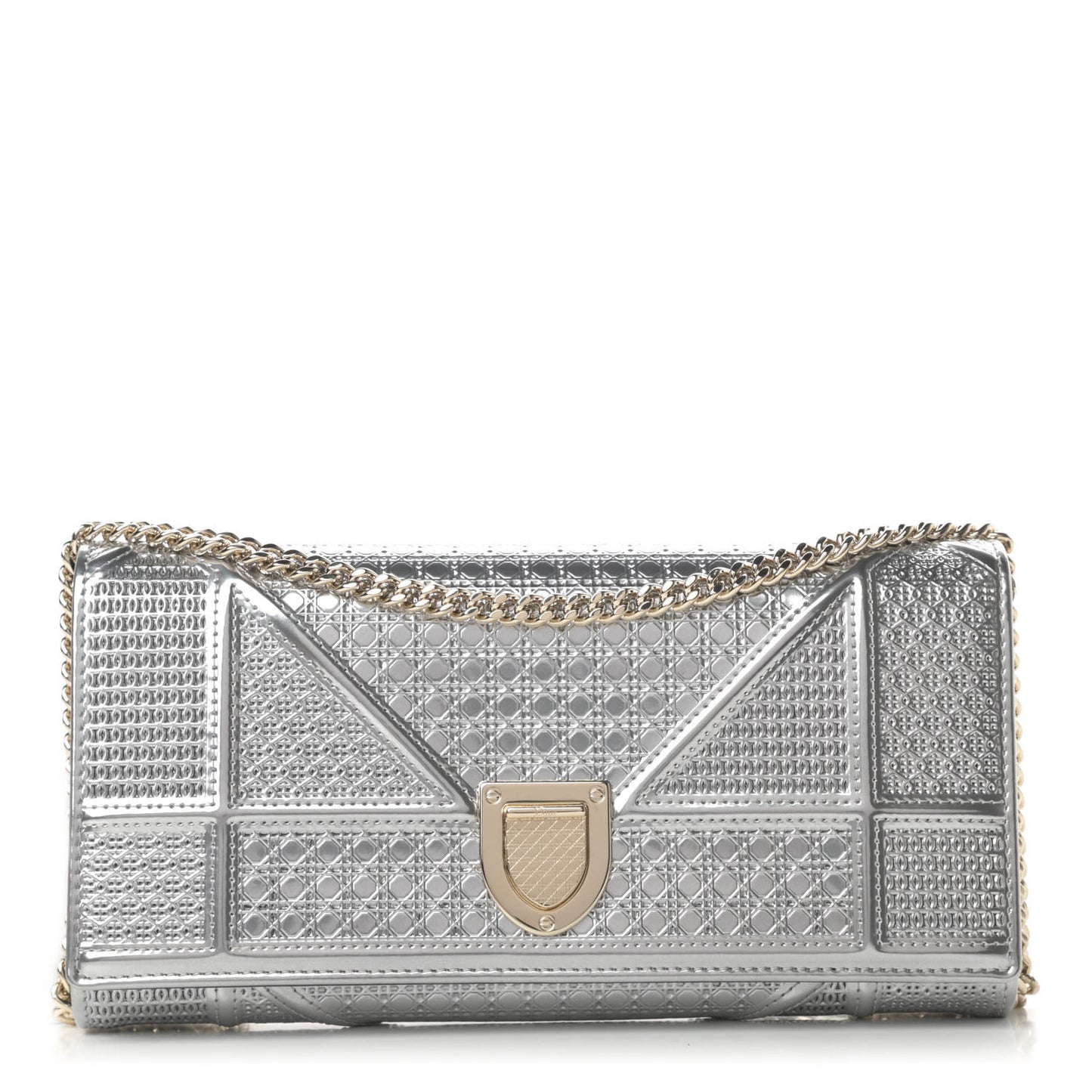 Metallic Patent Micro-Cannage Diorama Croisiere Chain Wallet Silver