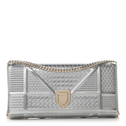 Christian Dior Metallic Patent Micro-Cannage Diorama Croisiere Chain Wallet Silver 1 of 10