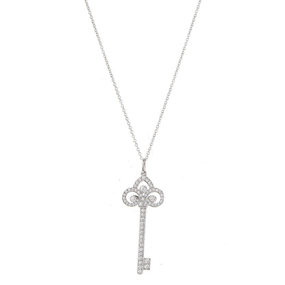 Tiffany Platinum Diamond .41ct Fleur De Lis Key Pendant Necklace 1 of 8