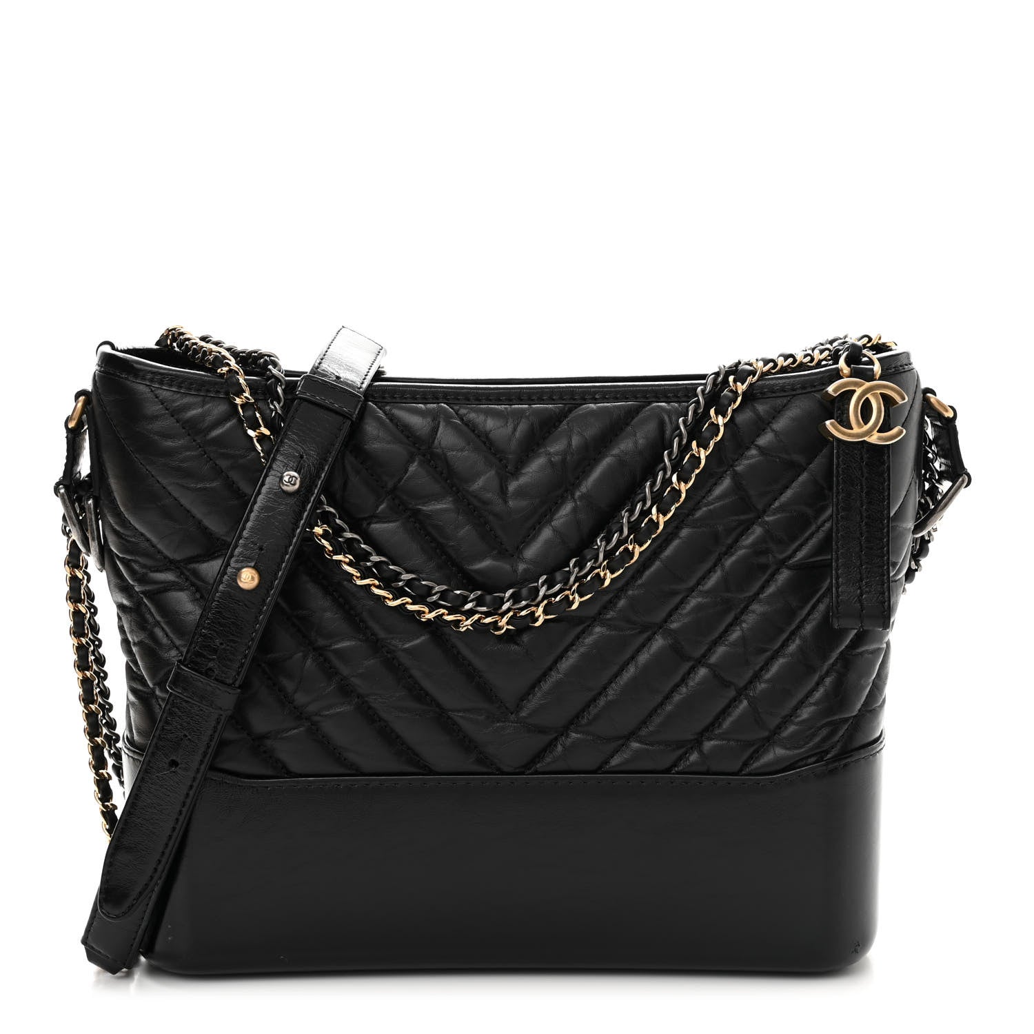 Chanel Aged Calfskin Chevron Quilted Medium Gabrielle Hobo Black 1 of 13