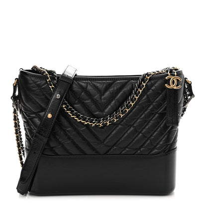 Chanel Aged Calfskin Chevron Quilted Medium Gabrielle Hobo Black 1 of 13