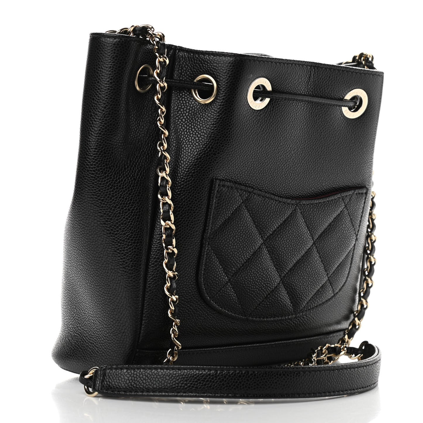 Caviar Quilted CC Pocket Bucket Bag Black