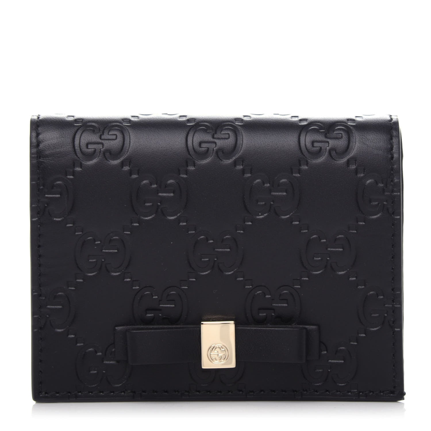 Gucci Guccissima Signature Bowy Card Case Wallet Black 1 of 9