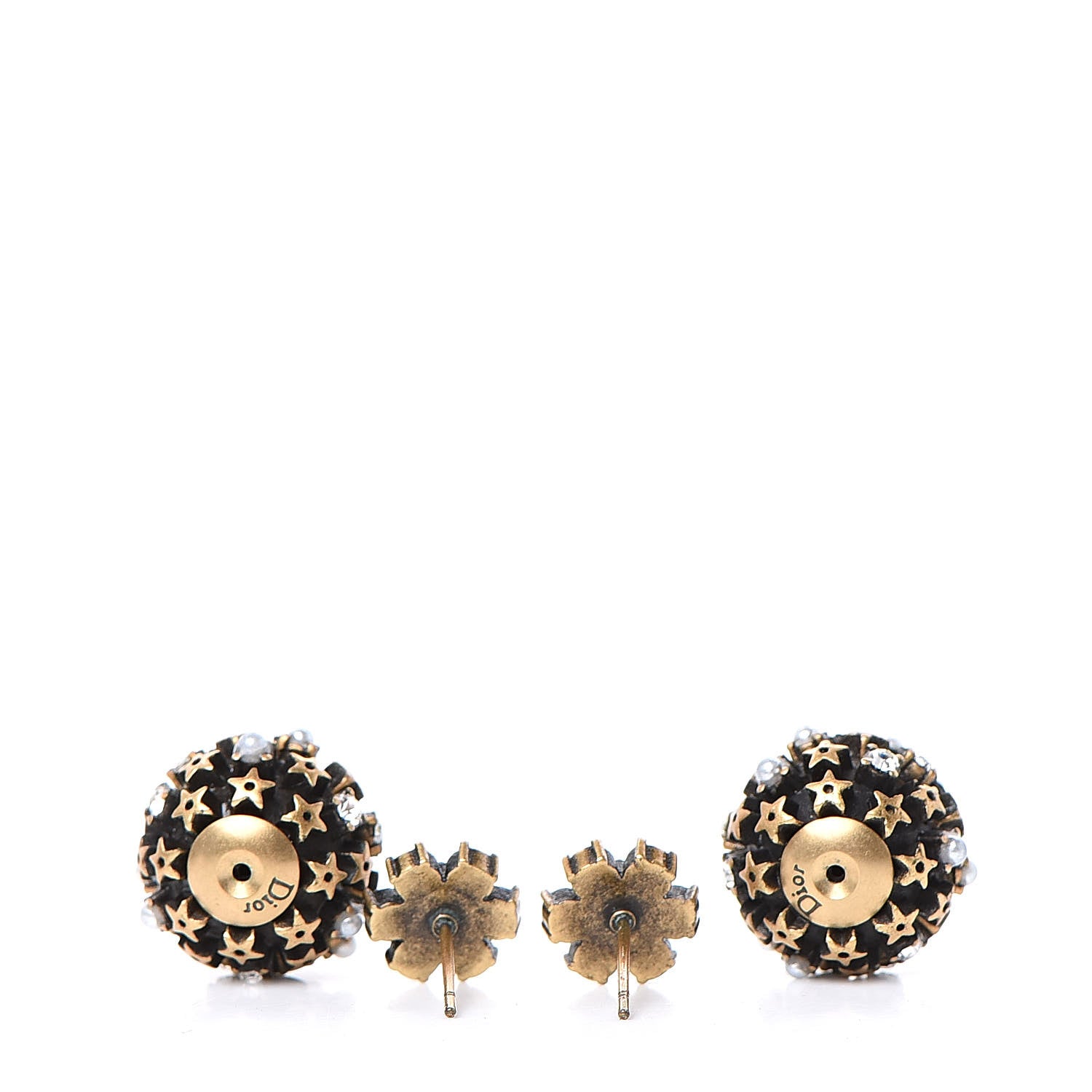 Christian Dior Crystal Pearl Star Tribal Earrings Antique Gold Black 2 of 5