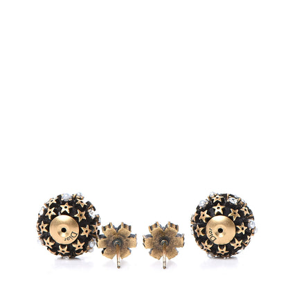 Christian Dior Crystal Pearl Star Tribal Earrings Antique Gold Black 2 of 5