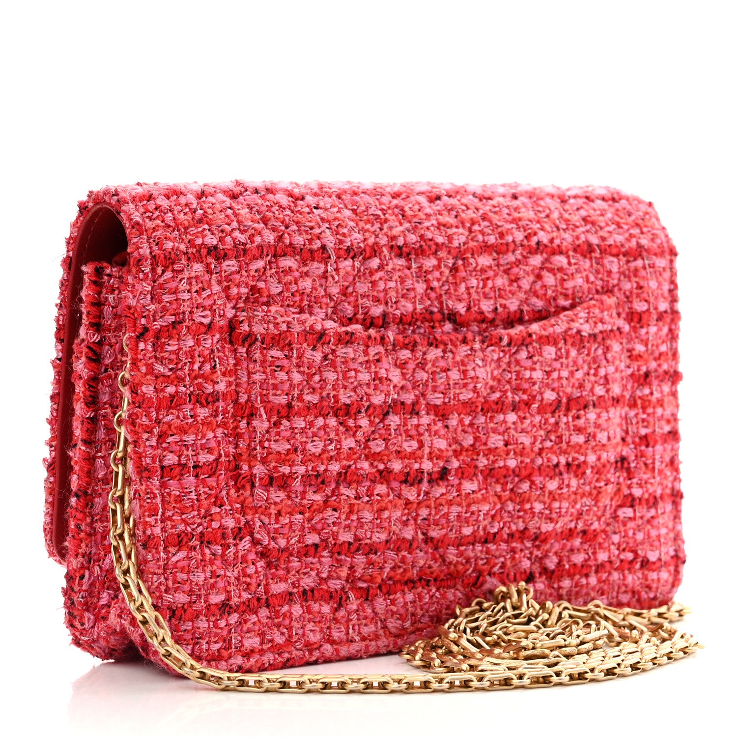 Chanel Tweed Quilted Reissue Wallet On Chain WOC Red Pink Multicolor 3 of 10