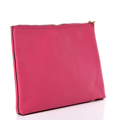 Gucci Pebbled Calfskin Medium Logo Portfolio Clutch Box Pink Green 2 of 6
