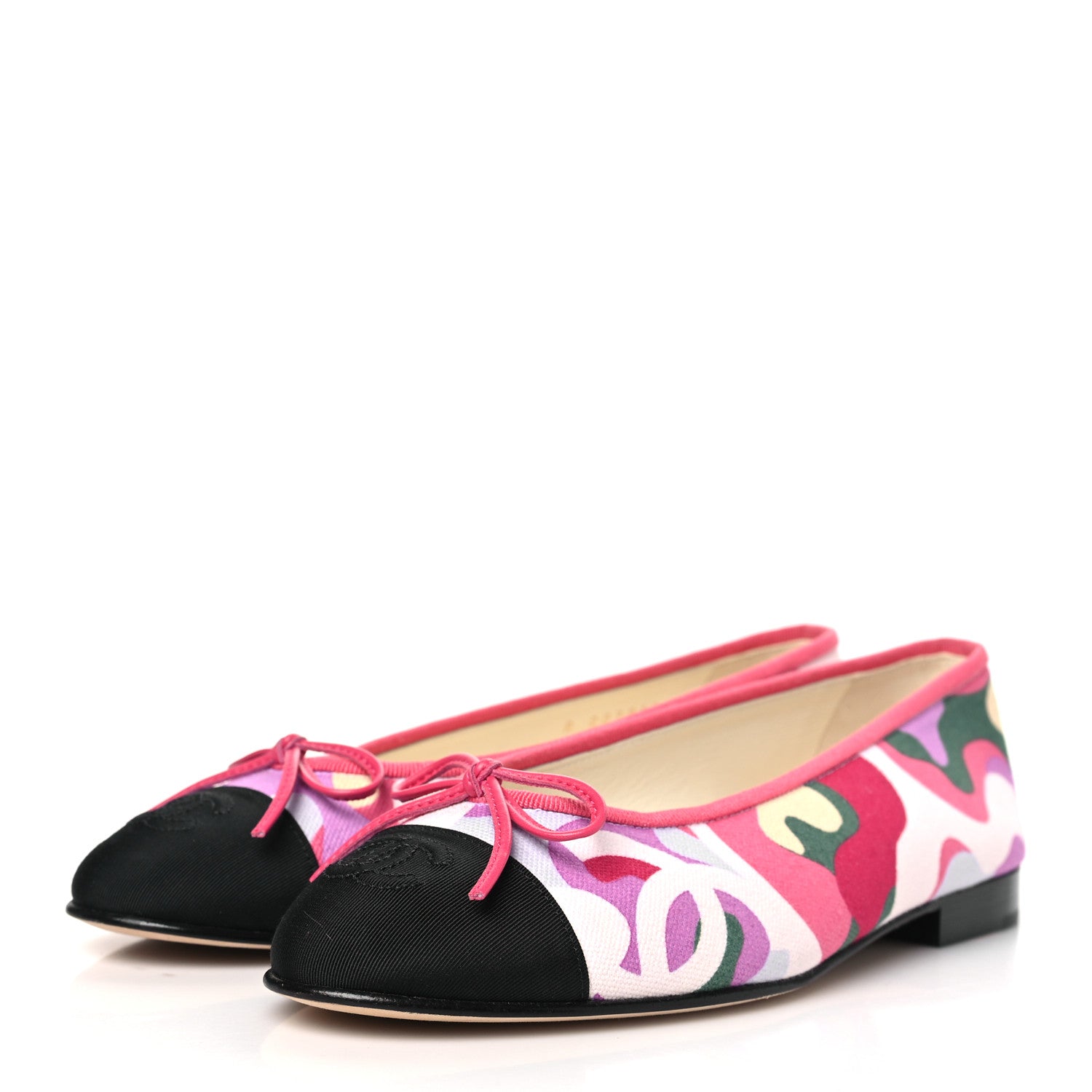 Chanel Canvas Grosgrain Cap Toe CC Ballerina Flats 37 Pink Multicolor 3 of 9