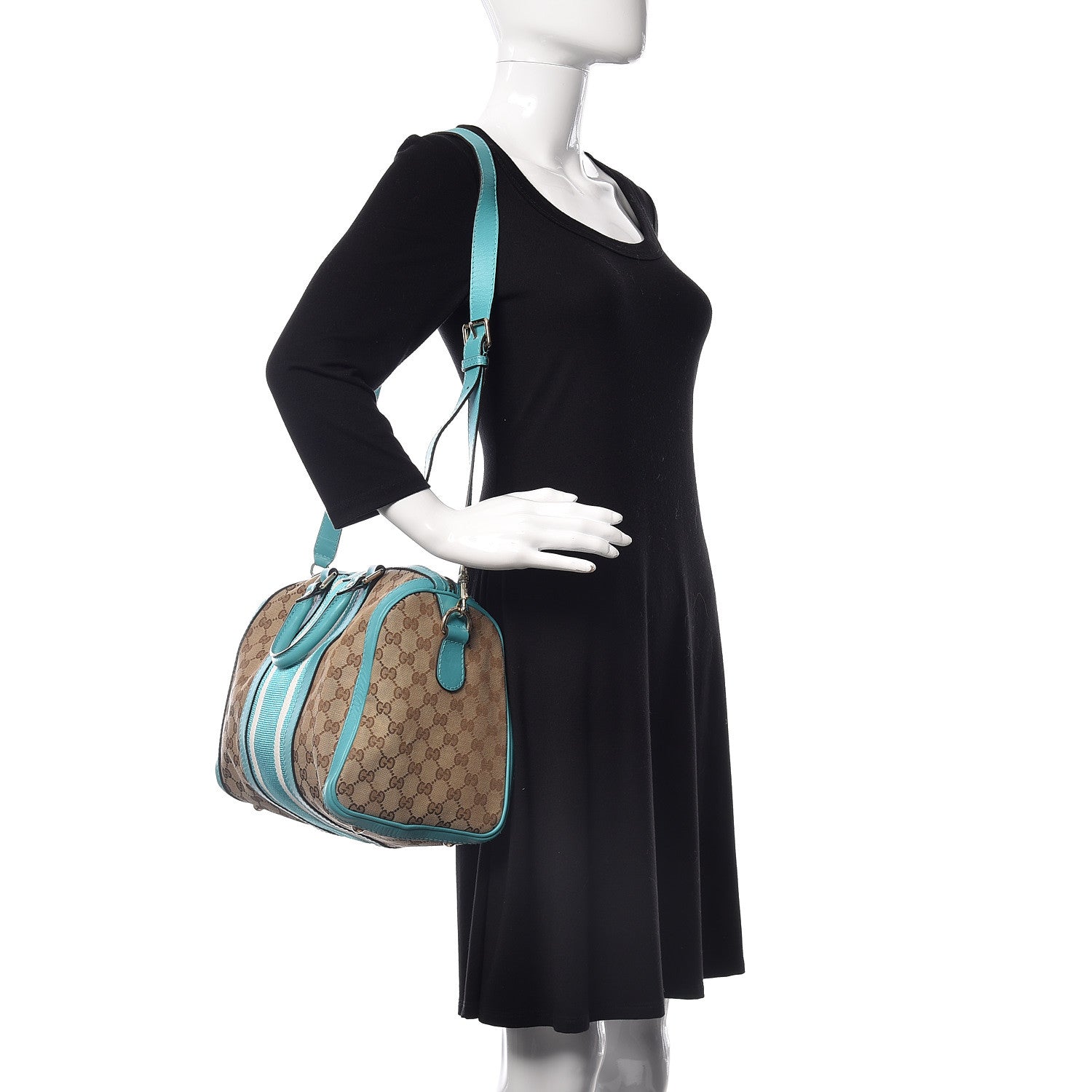 Gucci Monogram Vintage Web Medium Boston Teal 2 of 10