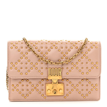 Christian Dior Lambskin Cannage Studded Dioraddict Wallet on Chain Clutch Nude 1 of 9