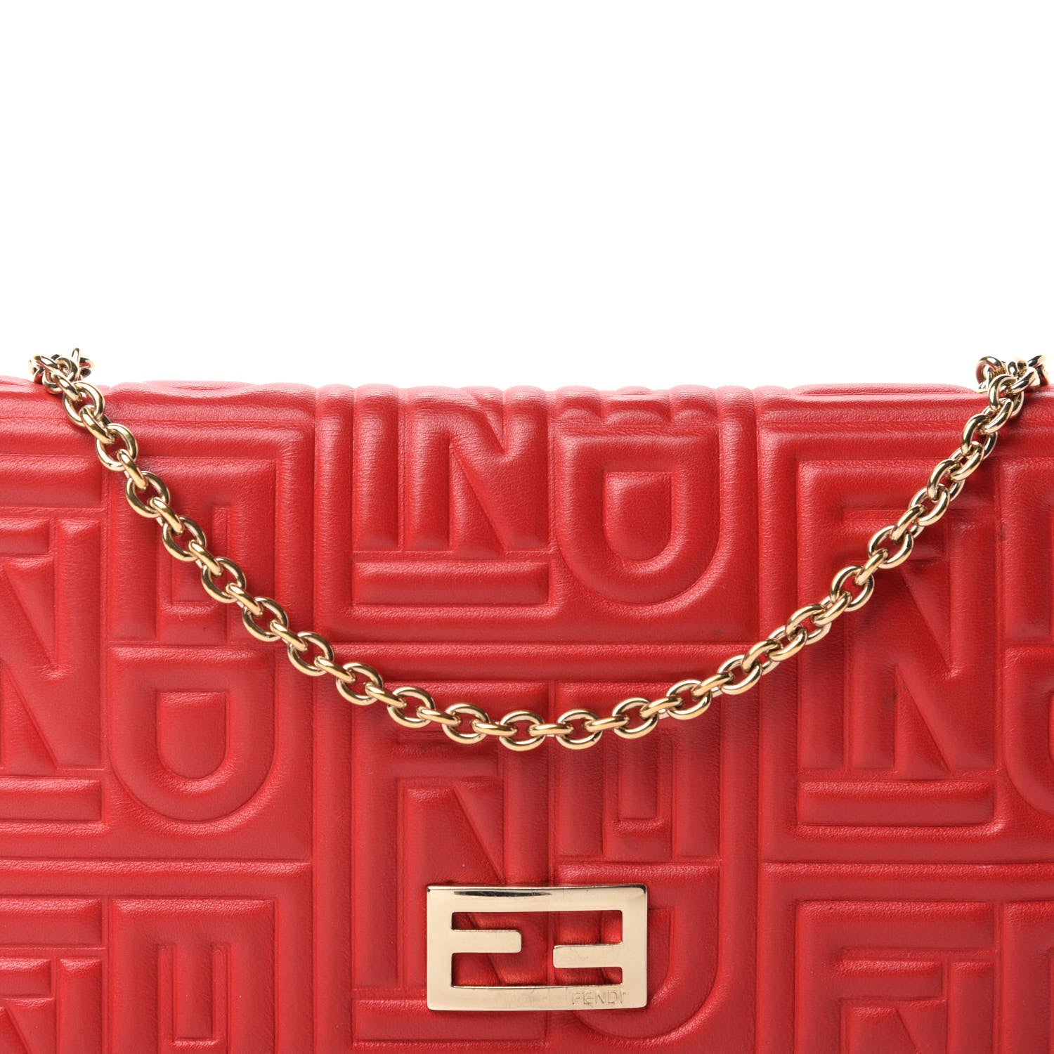 Fendi Nappa Logo Embossed Long Wallet on Chain Rosso 11 of 11