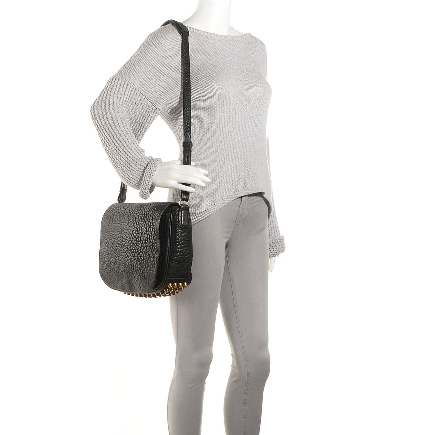 Pebbled Lambskin Lia Sling Black with Antique Brass Hardware