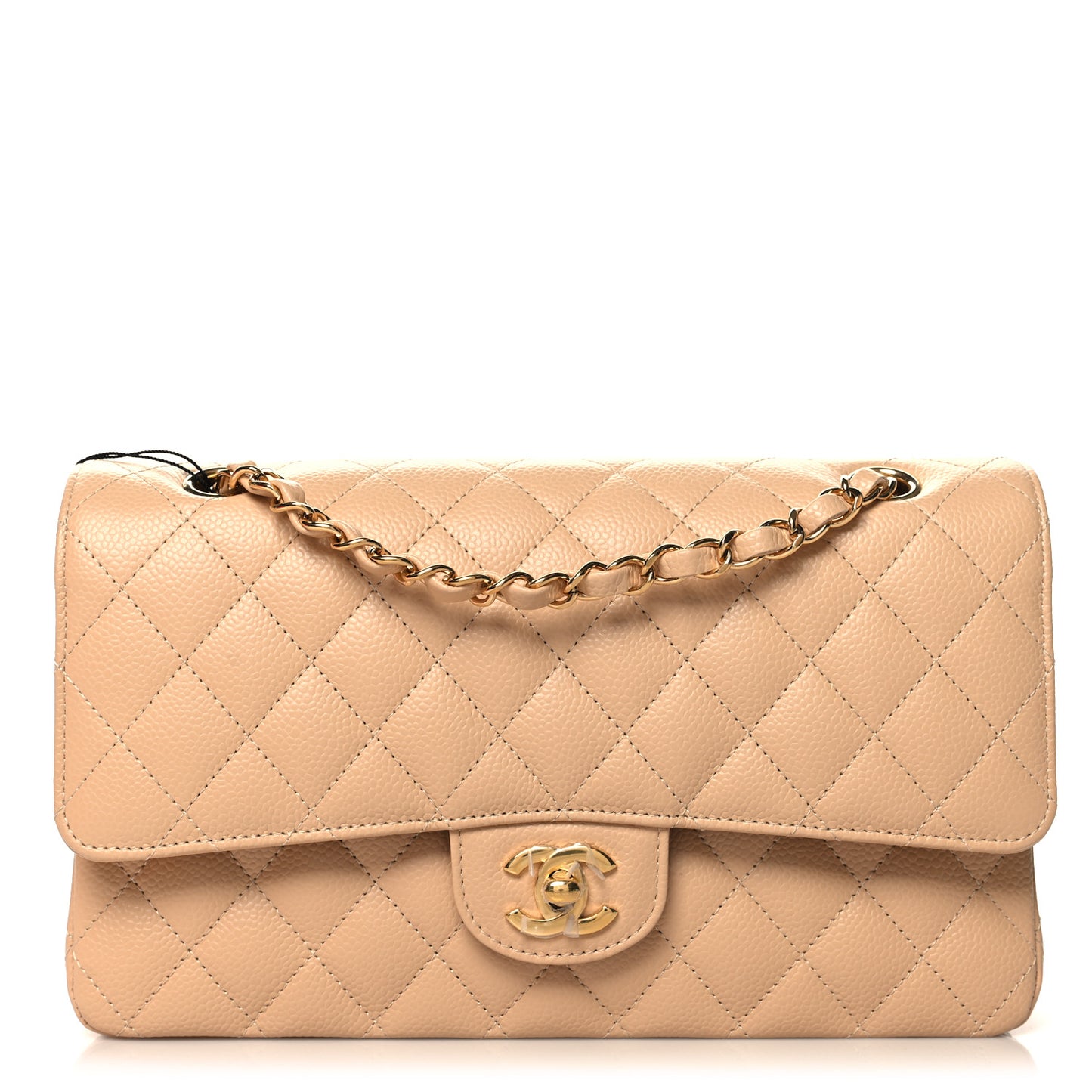 Caviar Quilted Medium Double Flap Beige