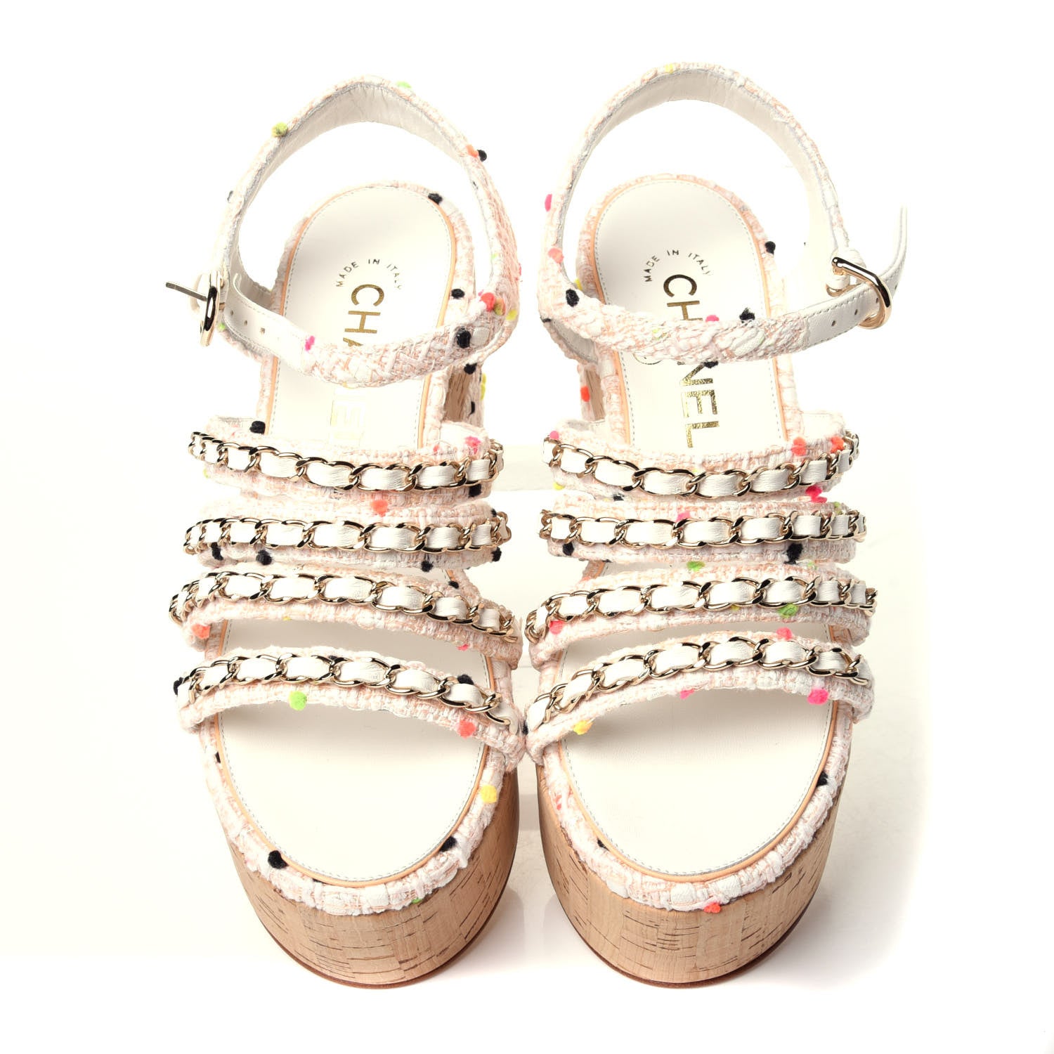 Chanel Tweed Chain Platform Sandals 35 Coral White 5 of 12