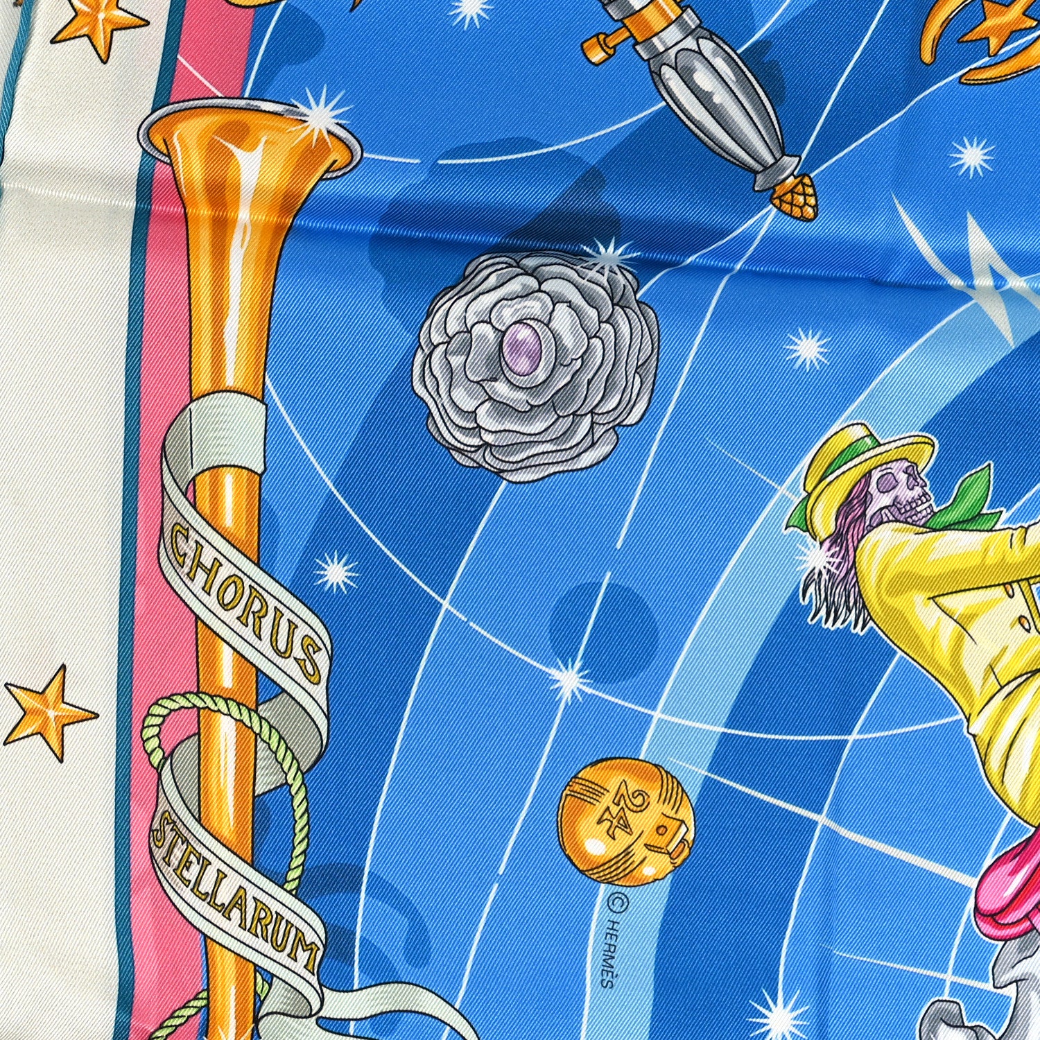 Hermes Silk Chorus Stellarum Scarf 70 Gris Perle Bleu Azur 4 of 4