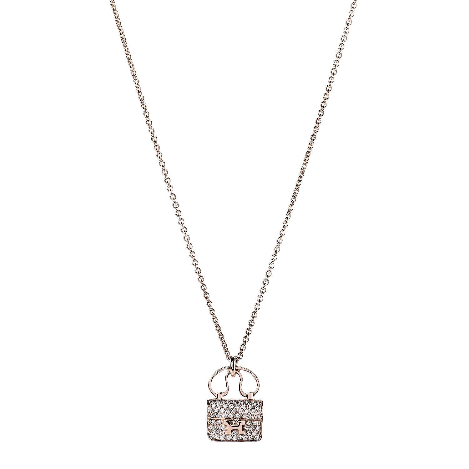 Hermes 18K Rose Gold Diamond Constance Amulette Pendant Necklace 1 of 7
