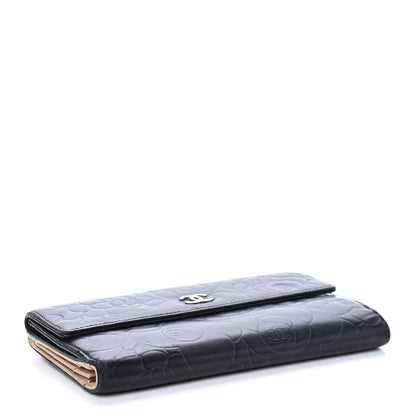 Chanel Lambskin Embossed Camellia Large Gusset Flap Wallet Navy 4 of 9